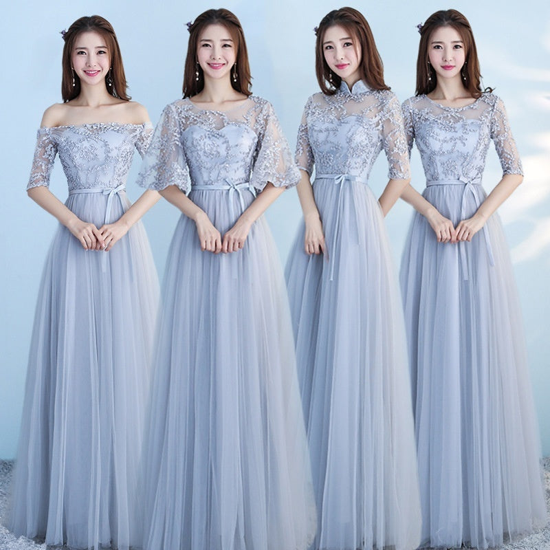 Long Bridesmaid Blue Wedding Dress Girlfriends Party Dress