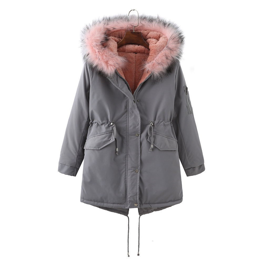 Winter Clothing Fleece-lined Thickened European Size Cotton-padded Coat