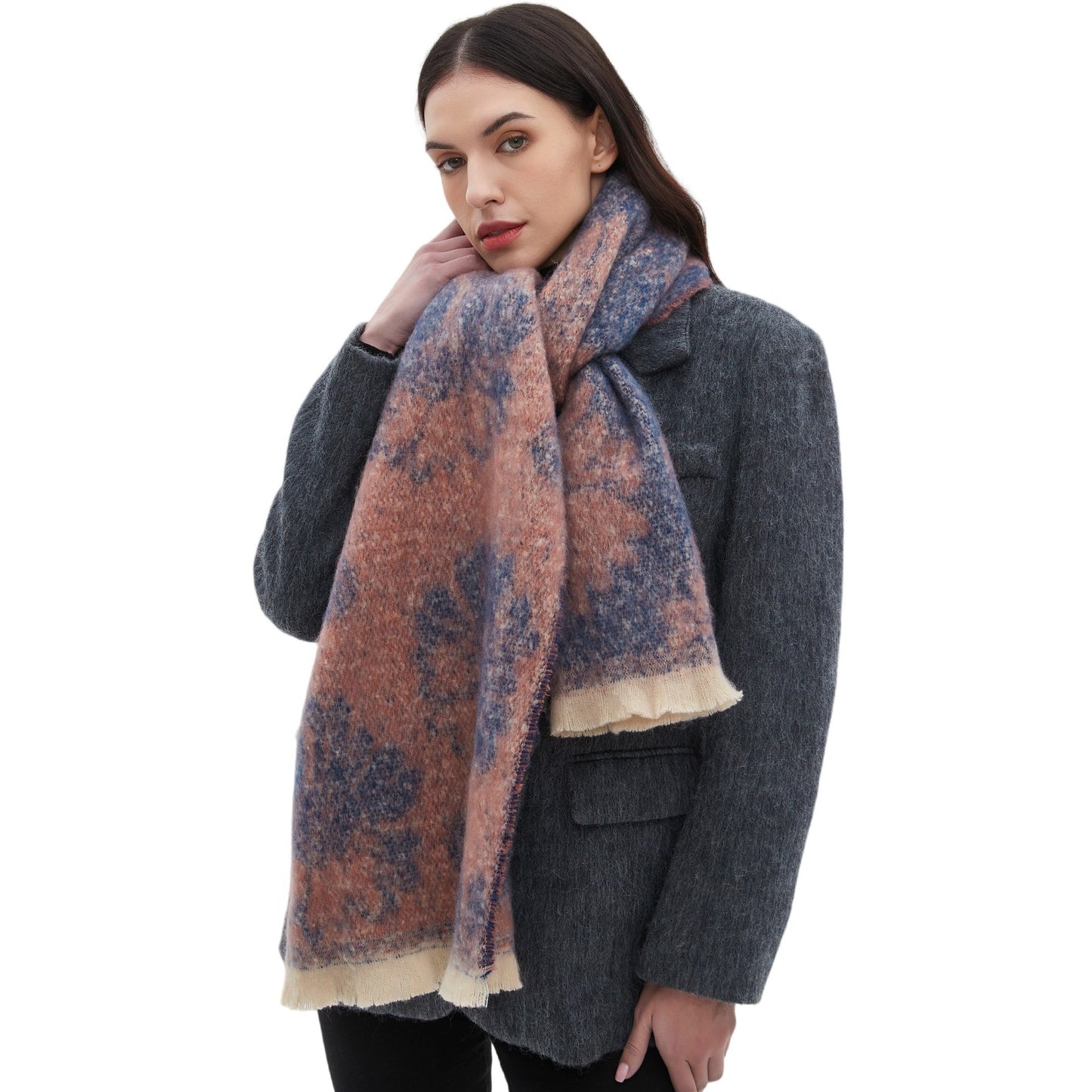 Bufanda corta con flores y diseño de jacquard para hombre y mujer, otoño e invierno