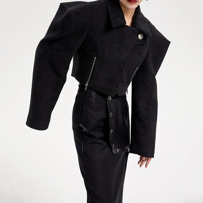 European And American Niche Design Profile Wide Shoulder Short Woolen Coat