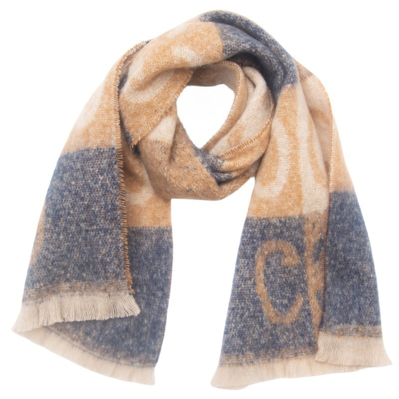 Men's And Women's Short Beard Jacquard Letter Scarf