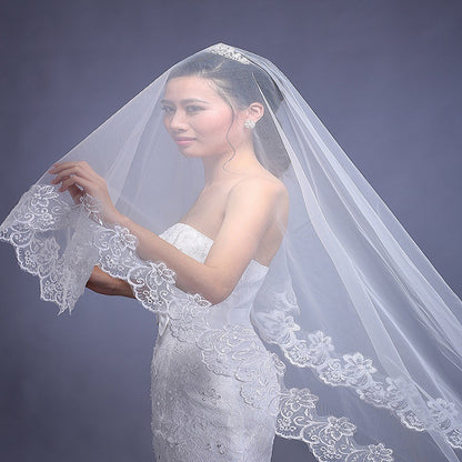 The bride wedding veil wedding wedding headdress accessories manufacturers 3 meters long white lace veil wholesale