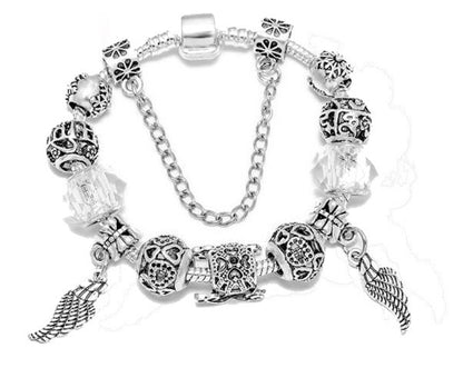 Silver Dream Catcher DIY Crystal Love Heart Cat's Paw Beaded Bracelet