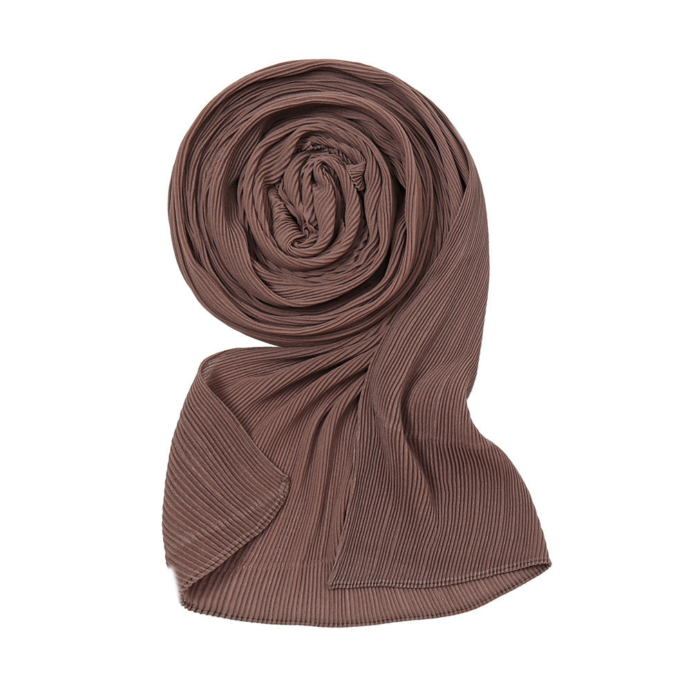 Pure Color Pearl Chiffon Pleated Scarf Women's Sunscreen Shawl