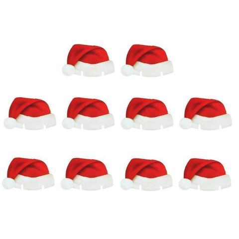 Lote de 10 unidades de gorros navideños de papel rojo para copas de vino, champán y bebidas, decoración de mesa para fiestas navideñas, decoraciones DIY para el hogar 