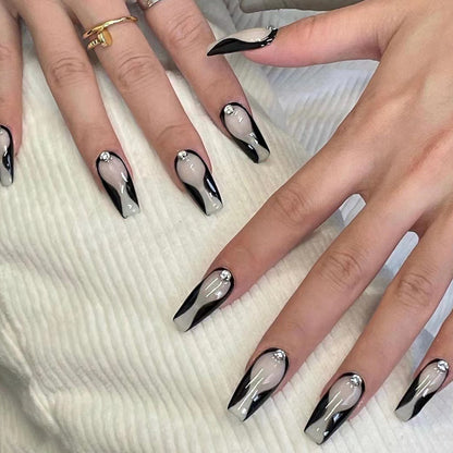 Parche para uñas con diamantes de imitación de línea negra para manicura ponible