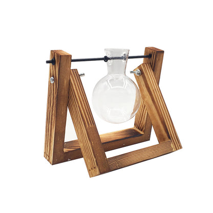 Swing Wooden Stand Hydroponic Plant Container Glass Vase