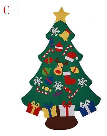 Árbol de Navidad de fieltro para bricolaje, regalo de Año Nuevo para niños pequeños, juguetes hechos a mano, adornos para colgar en la pared de la puerta, juego de decoración para fiestas navideñas y hogar