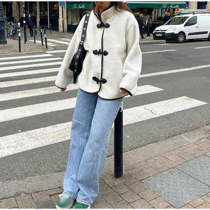 Chaqueta cálida de un solo pecho para otoño e invierno para mujer