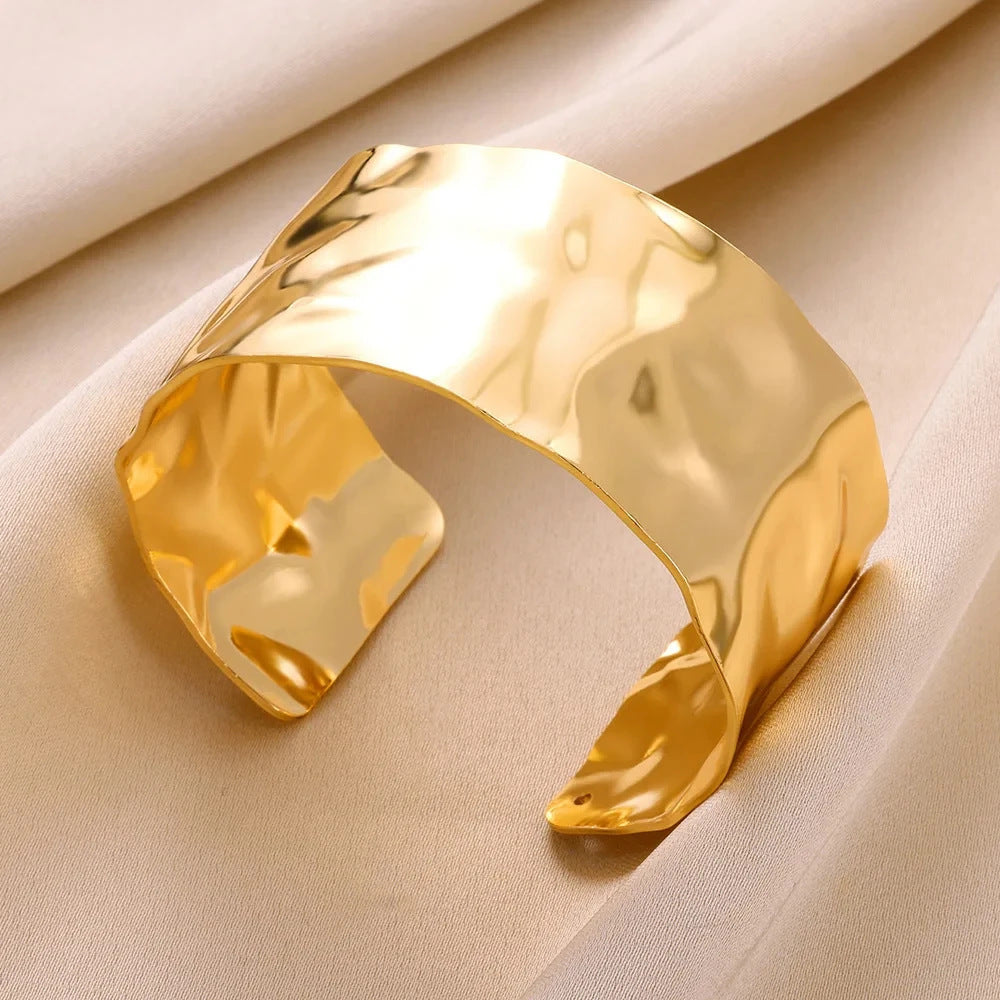 Gold Stainless Steel Bracelet With Concave-convex Pattern