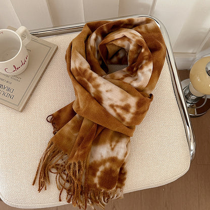 Retro Tie-dye Printing Super Soft Artificial Cashmere Scarf