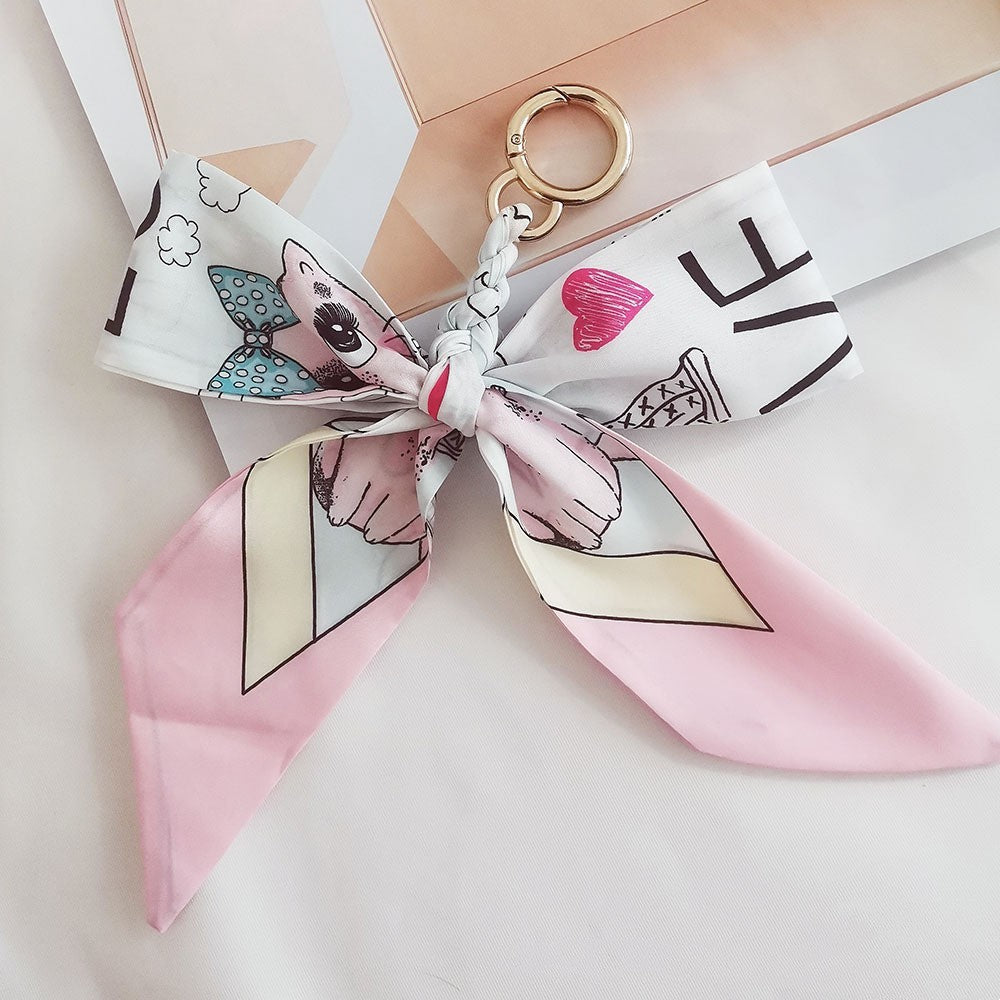 Camellia Silk Scarf Bow Keychain Pendant