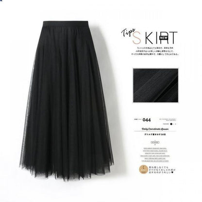 Pleated Mesh Skirt Women's Mid-length Large Swing Dress