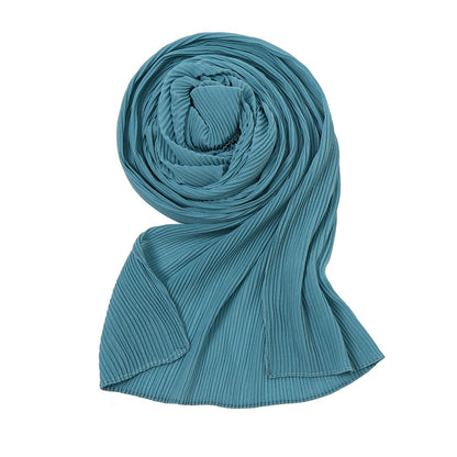 Pure Color Pearl Chiffon Pleated Scarf Women's Sunscreen Shawl