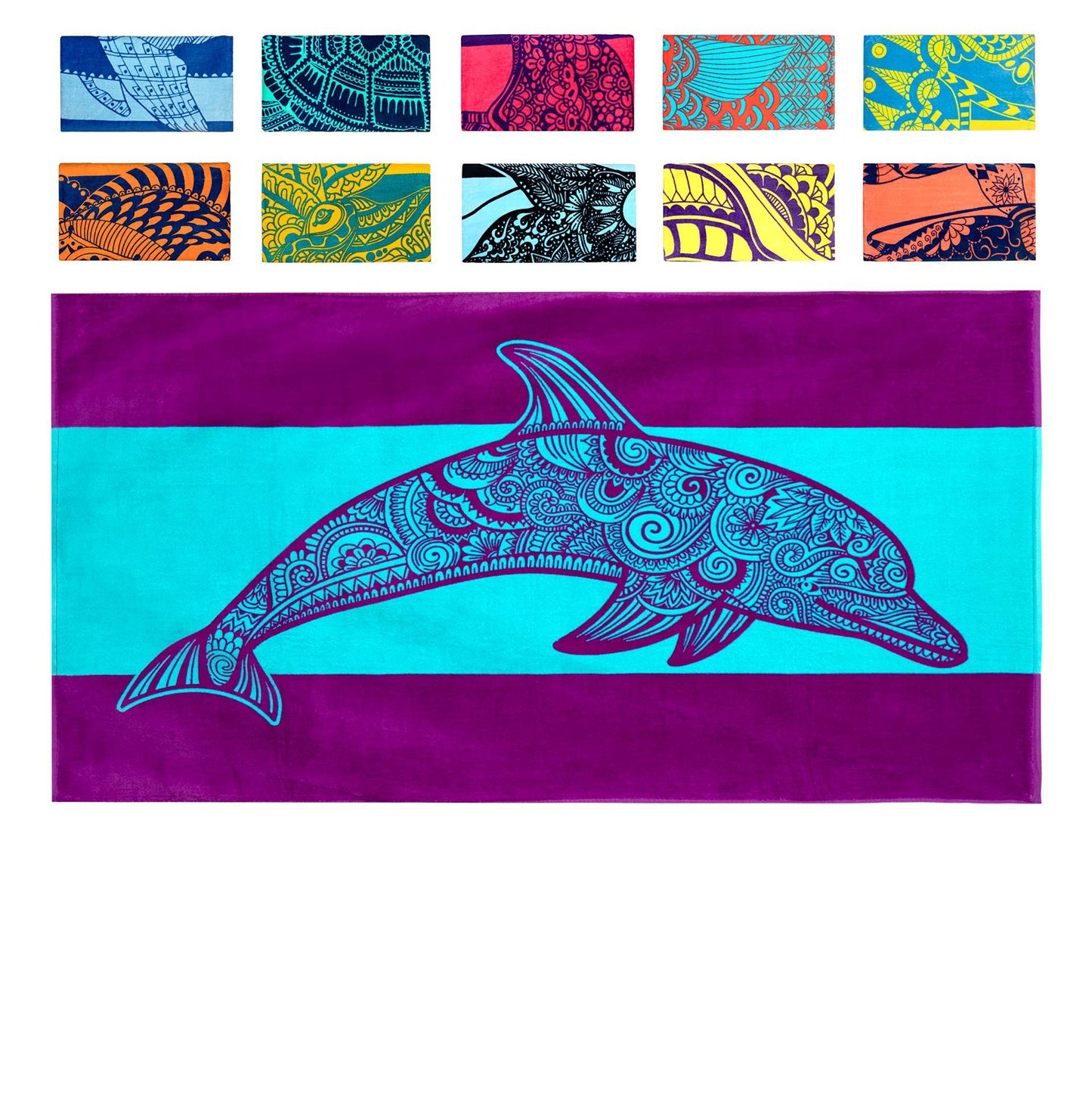 Turtle Pattern Cross-border Hot Sale Marine Life Dolphin Conch Blue Tropical Fish Beach Towel