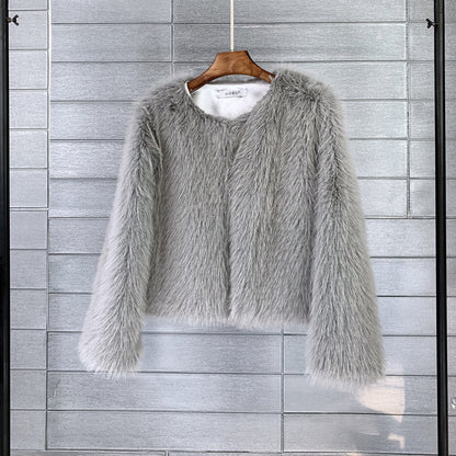 Plus Size Solid Color Women's Short Fur Coat