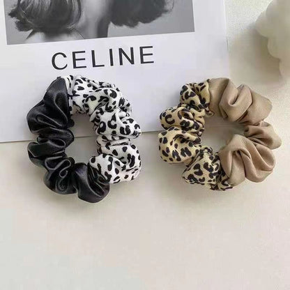 Leopard Print Leather Stitching New Color Block Large Intestine Hair Ring