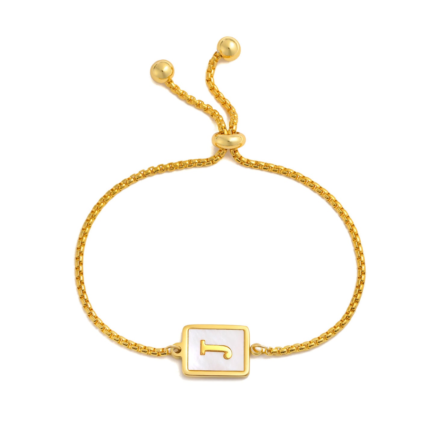 Pulsera ajustable de acero inoxidable con letras inglesas cuadradas doradas