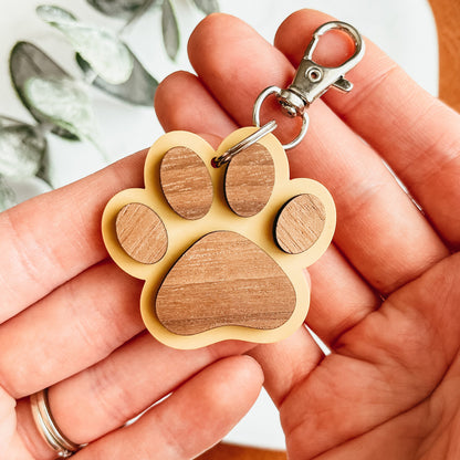 Creative Wooden Paw Print Keychain Pendant