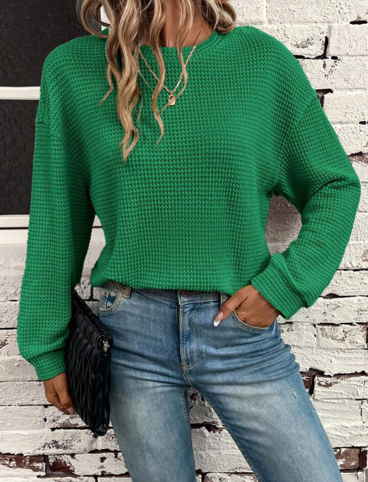 Women's Wear Round Neck Knitted Loose Long Sleeve Pullover Top