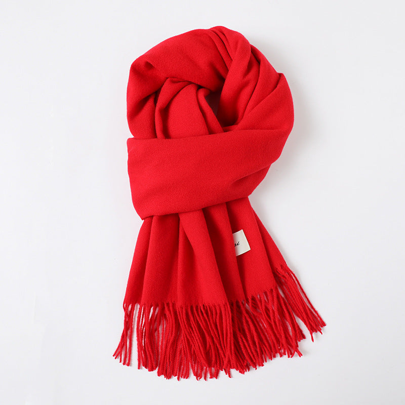 Simple Solid Color Tassel Shawl Autumn And Winter Warm Artificial Cashmere Scarf