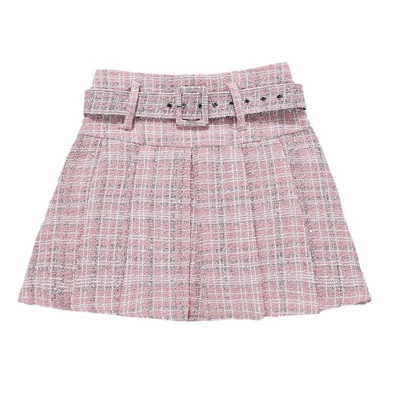 Tweed Bright Silk Plaid Skirt Women's High Sense A- Line