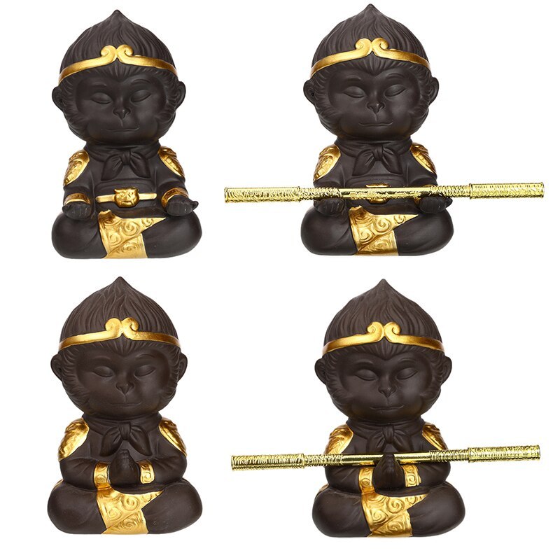 Juego de té de kung fu de arcilla morada china, mascota de té, rey mono para el hogar, bandeja de té decorativa, bandeja de té, estatuas de Sun Wukong, esculturas 