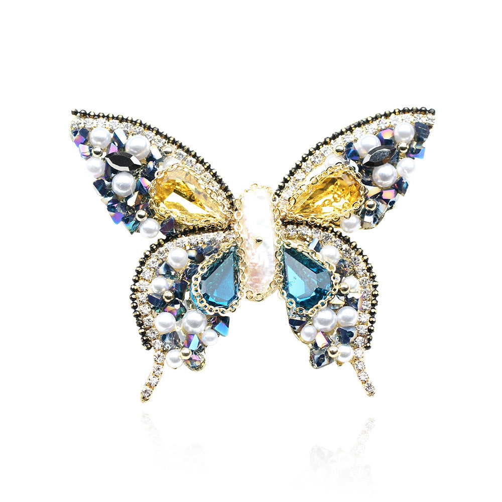 New Handmade DIY Sticky Beads Butterfly Brooch Simple Temperament Female