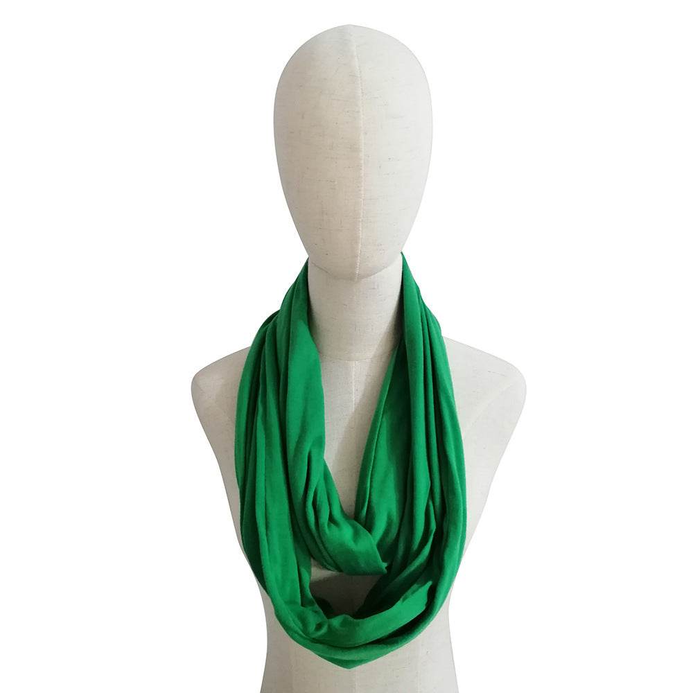 Creative Scarf Women's Solid Color Jersey Storage Zipper Pocket Scarf