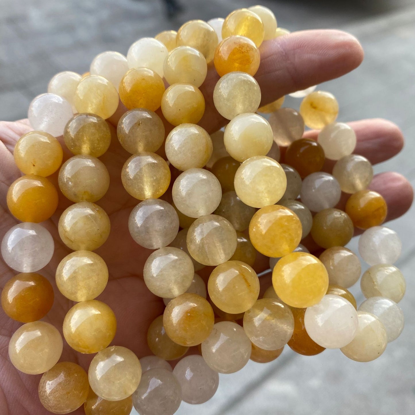 Natural Yellow Dragon Jade Stone Bead Bracelet