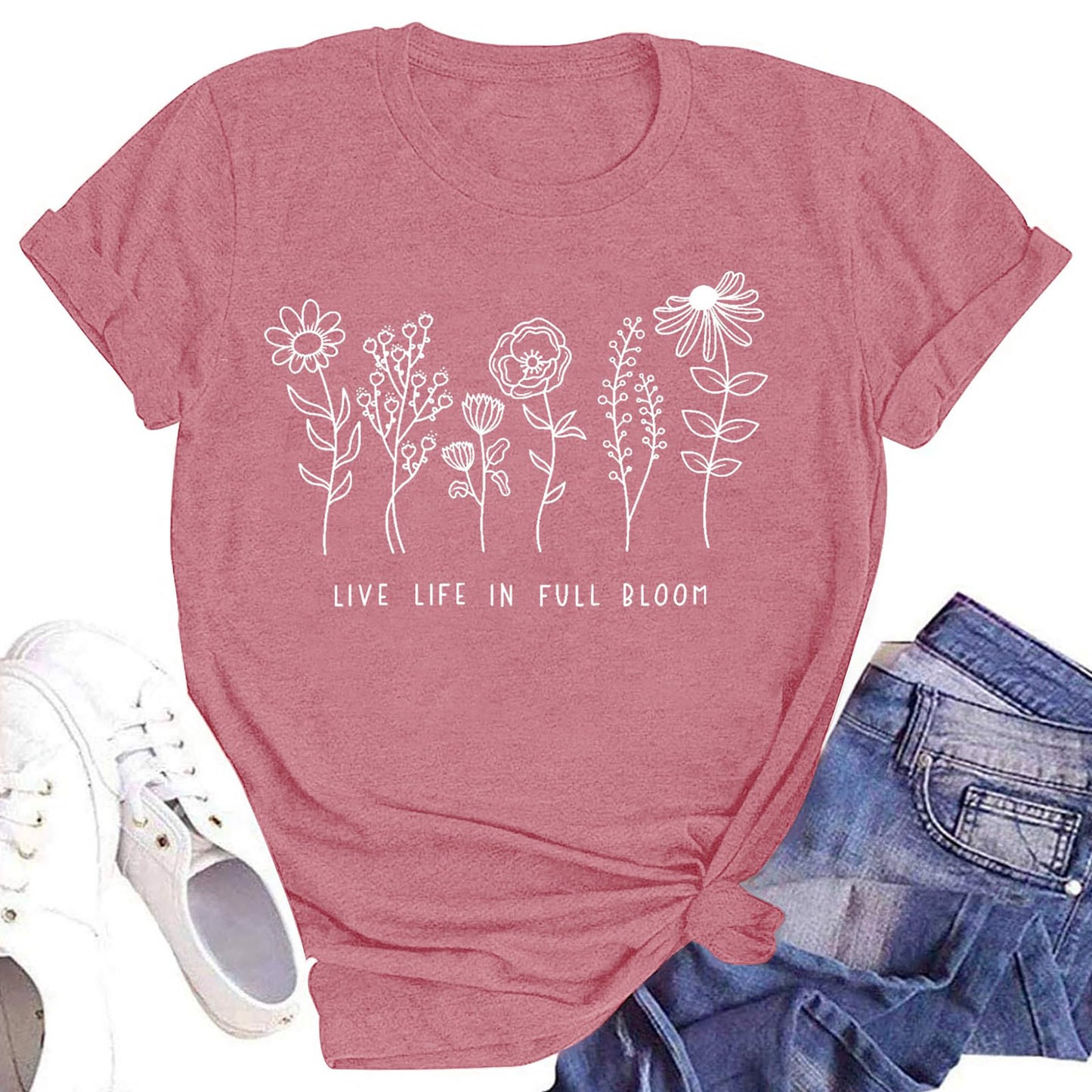 Camiseta de algodón estampada para mujer de primavera y verano