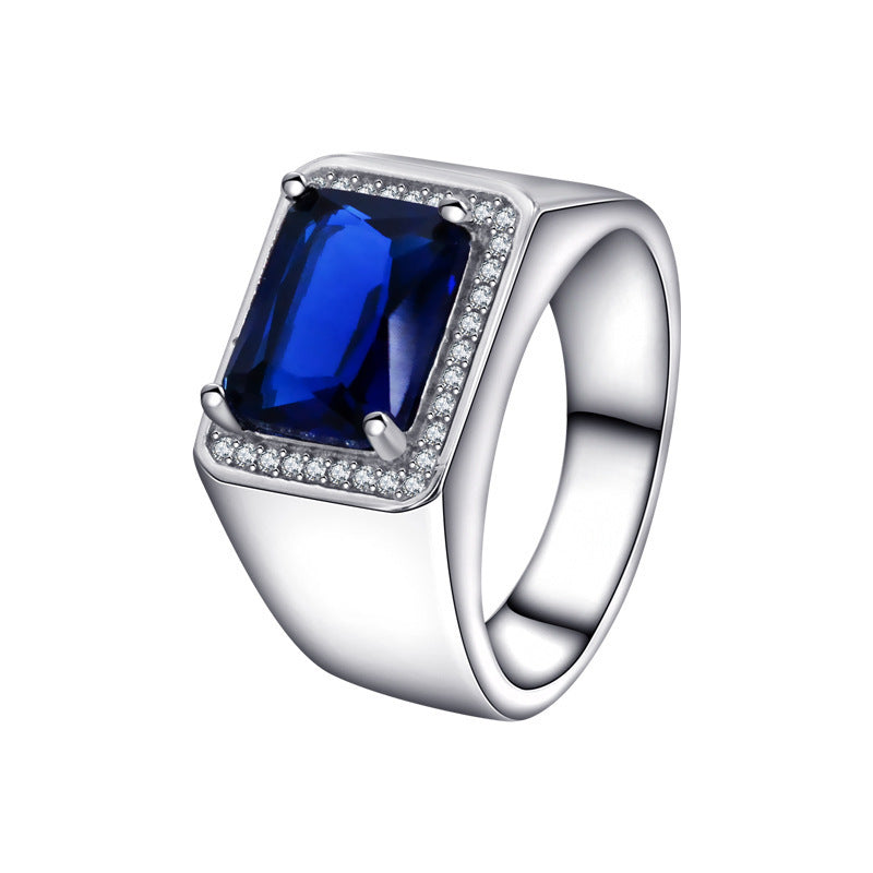 Anillo de mujer de plata esterlina S925 de moda con piedras preciosas azules de alta calidad y combinables