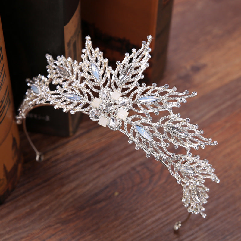 Exquisite Bridal Headband Headdress Handmade Rhinestone Leaf Bridal Crown