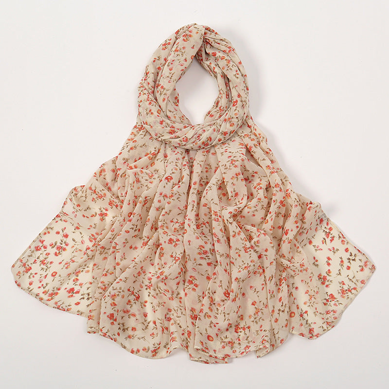 Spring And Summer Thin Fresh Flowers Floral Chiffon Printed Scarf