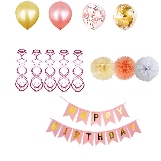 Birthday Party Set Paper Flower Ball Letter Pull Flag Birthday Party Decoration Sequined Balloon