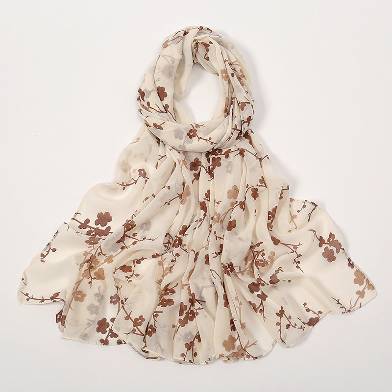 Spring And Summer Thin Fresh Flowers Floral Chiffon Printed Scarf