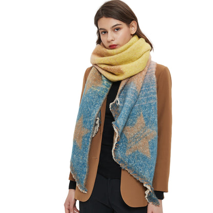 Warm Shawl Women's European And American Autumn And Winter Circle Yarn Jacquard Color Matching XINGX Bevel Scarf