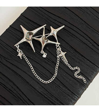 Four Eight-pointed Stars Zircon Chain Brooch For Women