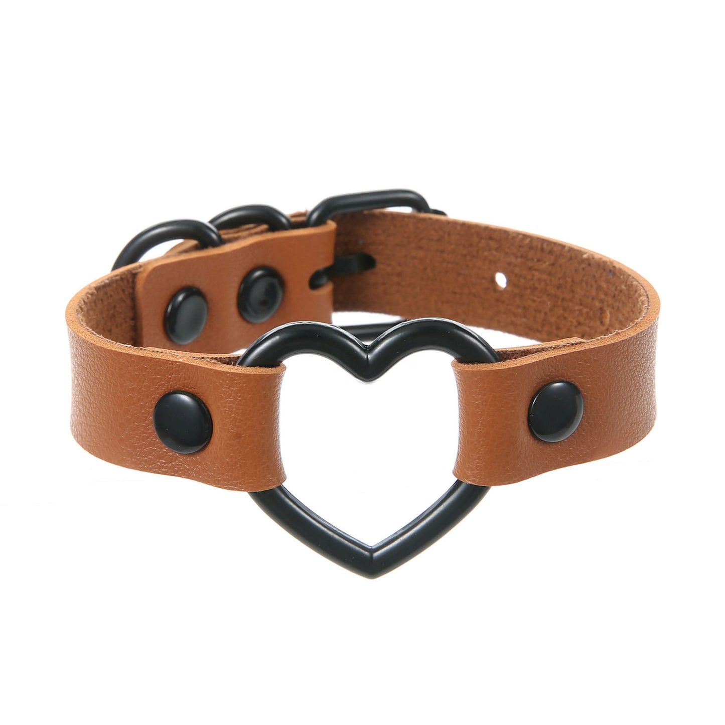 Pulsera de cuero hueca con forma de corazón de melocotón oscuro, estilo punk, moderna y elegante