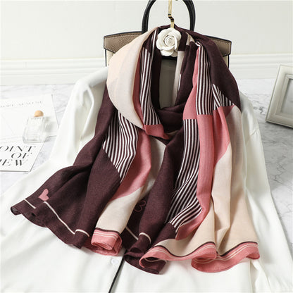 Simple Geometric Striped Scarf Women's Contrast Color Shawl