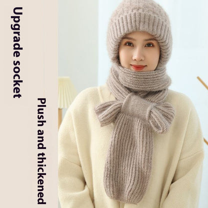 Popular Brushed And Padded Hats Scarf Double Layer Warm Wool Knitted