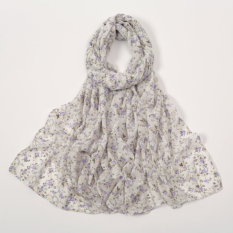 Spring And Summer Thin Fresh Flowers Floral Chiffon Printed Scarf