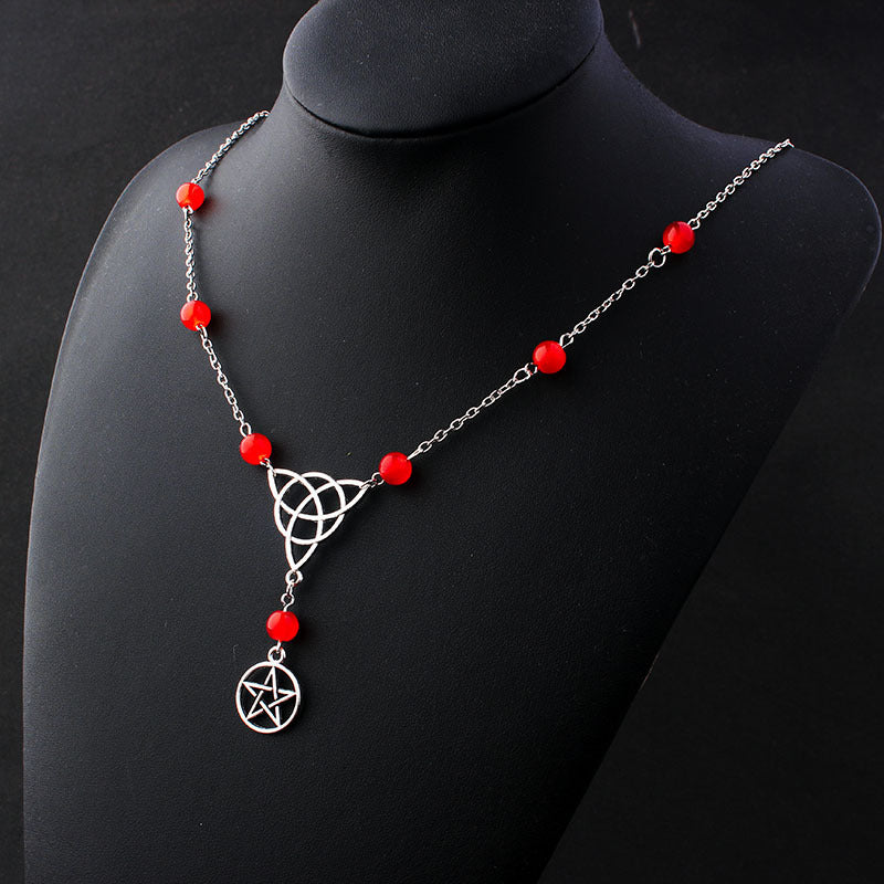 Gothic Witchcraft Pentagram Head Chain Magic Round Beads Stone