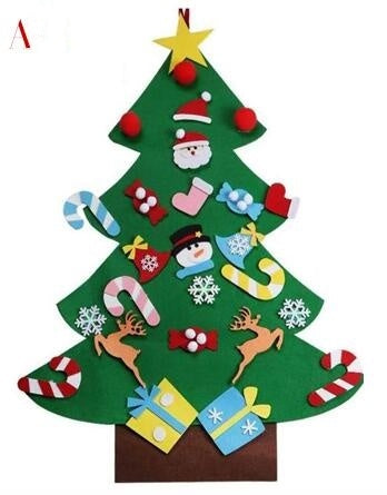 Árbol de Navidad de fieltro para bricolaje, regalo de Año Nuevo para niños pequeños, juguetes hechos a mano, adornos para colgar en la pared de la puerta, juego de decoración para fiestas navideñas y hogar