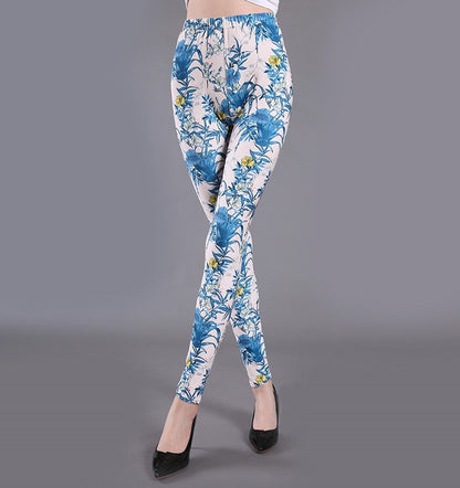 Leggings estampados de seda con leche para primavera y verano para mujer