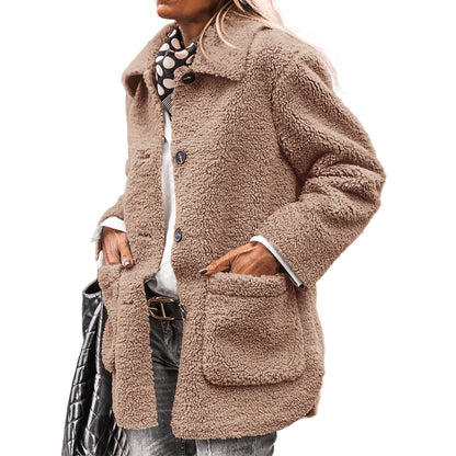 Women's Button Casual Plush Coat