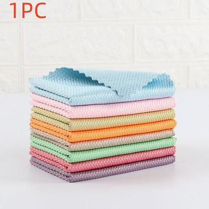 Fish Scale Rag Seamless Glass Cleaning Kitchen Absorbent Towel