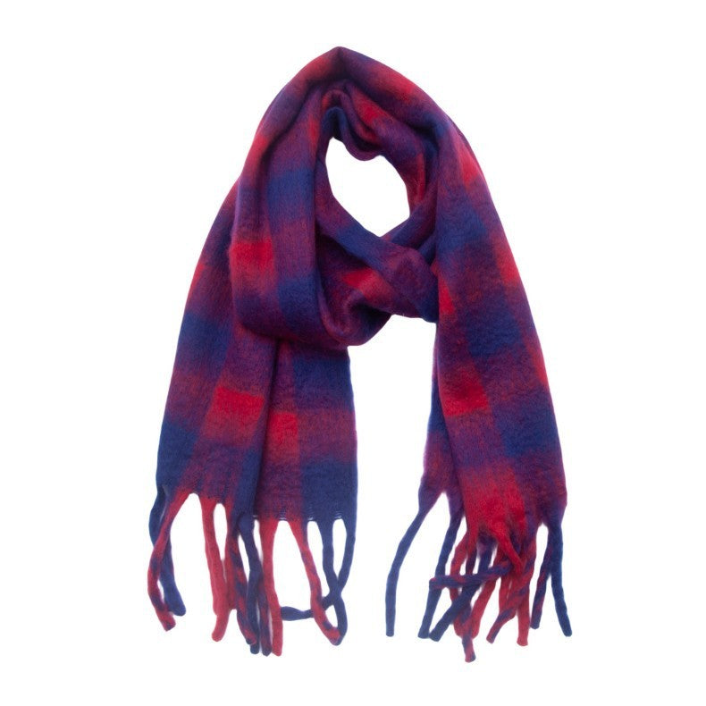 Black Rice Plaid Thick Tassel Scarf For Women Thickened Bib Shawl