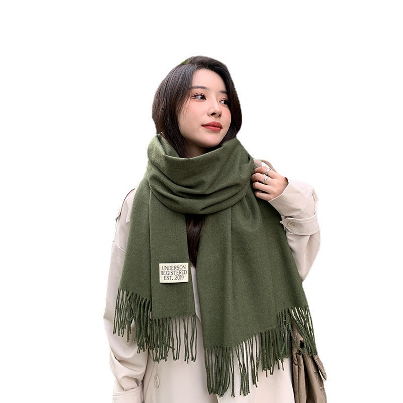 250g Solid Color Artificial Cashmere Scarf Thickened Warm Tassel Monochrome Shawl