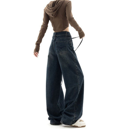 Ribbon Jeans Women's Straight Loose Wide-leg Pants American Style